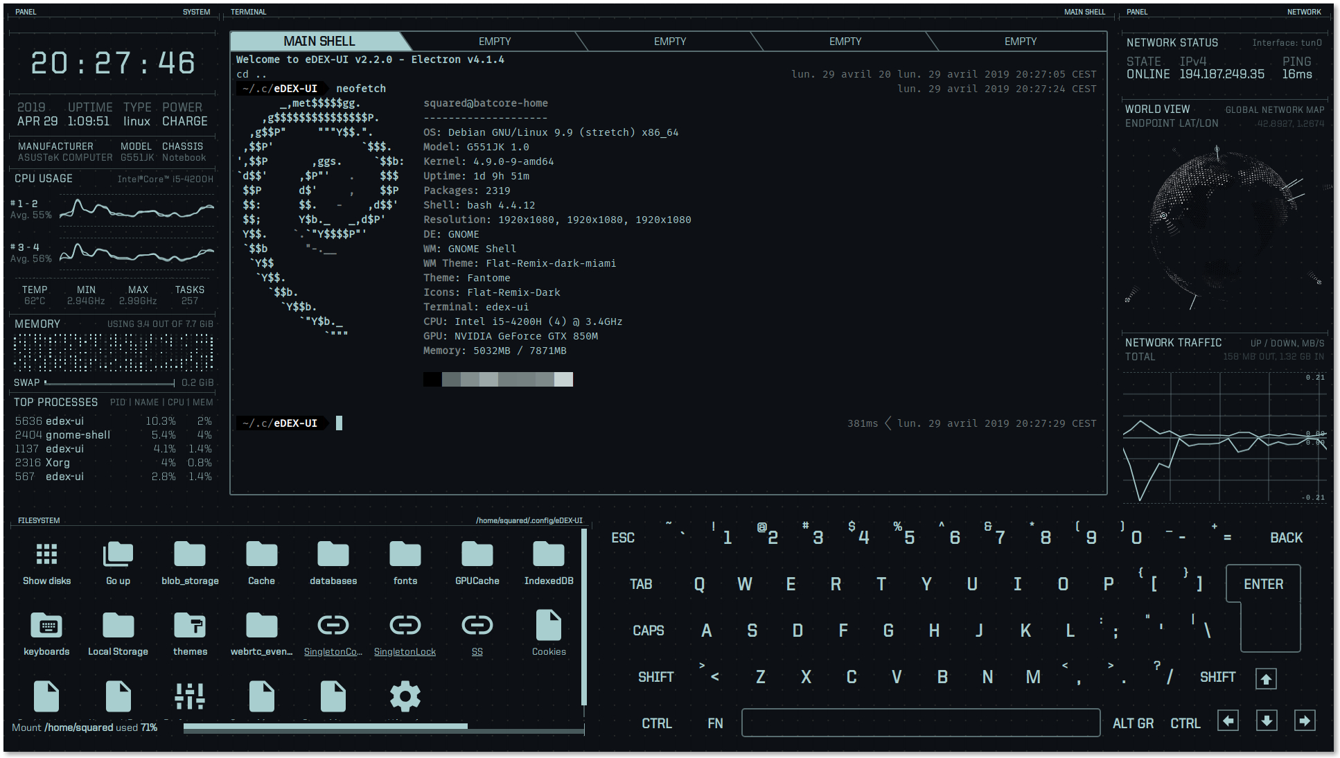 eDEX-UI v2.2.7 黑客炫酷终端模拟器